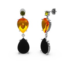 Lena Damla Küpe - Peridot, siyah zirkon ve sitrin 18 ayar beyaz altın küpe #1dh2ijs