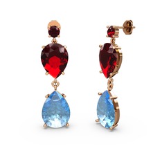 Lena Damla Küpe - Garnet ve akuamarin 8 ayar rose altın küpe #1diiiqc