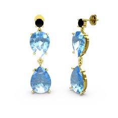 Lena Damla Küpe - Siyah zirkon ve akuamarin 925 ayar altın kaplama gümüş küpe #1druid3