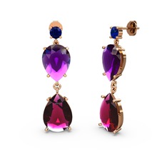 Lab safir, rodolit garnet ve ametist 8 ayar rose altın küpe