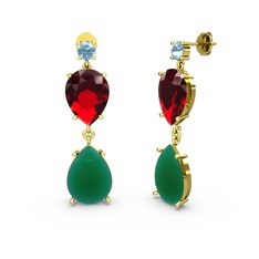 Lena Damla Küpe - Akuamarin, kök zümrüt ve garnet 18 ayar altın küpe #1dxlywp