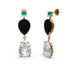 Lena Damla Küpe - Kök zümrüt, swarovski ve siyah zirkon 925 ayar rose altın kaplama gümüş küpe #1e0cn3t