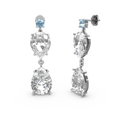 Lena Damla Küpe - Akuamarin, beyaz zirkon ve swarovski 18 ayar beyaz altın küpe #1e1alhj