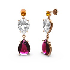Lena Damla Küpe - Sitrin, rodolit garnet ve swarovski 18 ayar rose altın küpe #1ed37a2