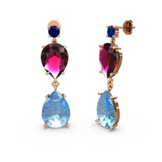 Lena Damla Küpe - Lab safir, akuamarin ve rodolit garnet 18 ayar rose altın küpe #1eeqg3d