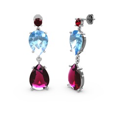 Lena Damla Küpe - Garnet, rodolit garnet ve akuamarin 925 ayar gümüş küpe #1eh2ml1
