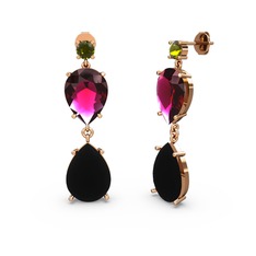 Lena Damla Küpe - Peridot, siyah zirkon ve rodolit garnet 18 ayar rose altın küpe #1ekrulg