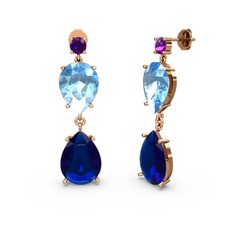 Lena Damla Küpe - Ametist, lab safir ve akuamarin 8 ayar rose altın küpe #1eruiwt