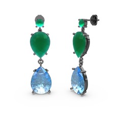 Lena Damla Küpe - Kök zümrüt ve akuamarin 925 ayar siyah rodyum kaplama gümüş küpe #1es571e