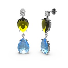 Lena Damla Küpe - Swarovski, akuamarin ve peridot 8 ayar beyaz altın küpe #1f49m68