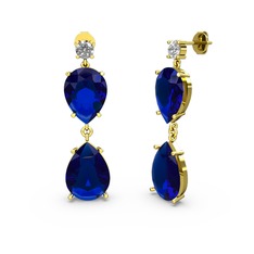Swarovski ve lab safir 925 ayar altın kaplama gümüş küpe