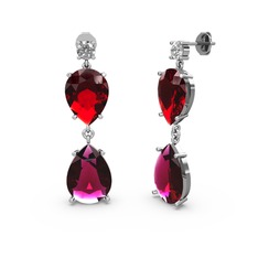 Lena Damla Küpe - Beyaz zirkon, rodolit garnet ve garnet 14 ayar beyaz altın küpe #1f9mil0