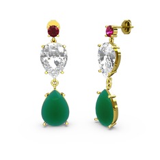 Lena Damla Küpe - Rodolit garnet, kök zümrüt ve swarovski 925 ayar altın kaplama gümüş küpe #1fa73uf