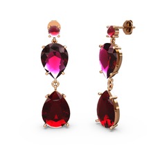 Kök yakut, garnet ve rodolit garnet 14 ayar rose altın küpe