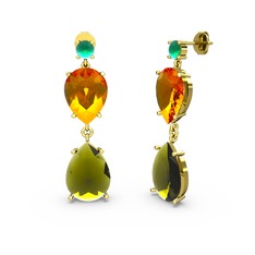 Lena Damla Küpe - Kök zümrüt, peridot ve sitrin 18 ayar altın küpe #1fiv63t