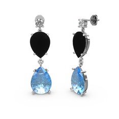 Lena Damla Küpe - Swarovski, akuamarin ve siyah zirkon 925 ayar gümüş küpe #1fkps0a