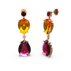 Lena Damla Küpe - Garnet, rodolit garnet ve sitrin 18 ayar rose altın küpe #1focc26