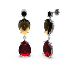 Siyah zirkon, garnet ve dumanlı kuvars 925 ayar gümüş küpe