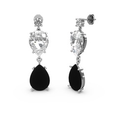 Swarovski, siyah zirkon ve beyaz zirkon 14 ayar beyaz altın küpe