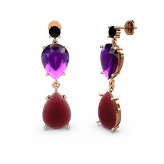 Lena Damla Küpe - Siyah zirkon, kök yakut ve ametist 925 ayar rose altın kaplama gümüş küpe #1g8cv7k