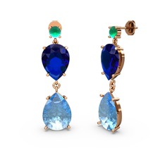 Lena Damla Küpe - Kök zümrüt, akuamarin ve lab safir 18 ayar rose altın küpe #1ge6uid