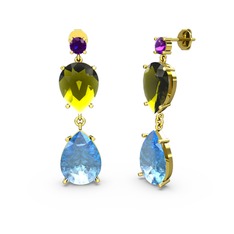 Lena Damla Küpe - Ametist, akuamarin ve peridot 8 ayar altın küpe #1gijnha