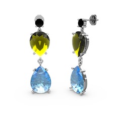 Lena Damla Küpe - Siyah zirkon, akuamarin ve peridot 8 ayar beyaz altın küpe #1gl9l9j