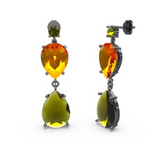 Lena Damla Küpe - Peridot ve sitrin 925 ayar siyah rodyum kaplama gümüş küpe #1gm57vb