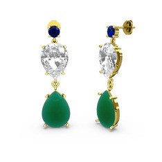 Lena Damla Küpe - Lab safir, kök zümrüt ve beyaz zirkon 8 ayar altın küpe #1gnbaq6