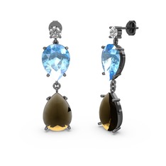 Lena Damla Küpe - Beyaz zirkon, dumanlı kuvars ve akuamarin 925 ayar siyah rodyum kaplama gümüş küpe #1hdqimh