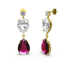 Beyaz zirkon ve rodolit garnet 14 ayar altın küpe