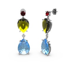 Garnet, akuamarin ve peridot 14 ayar beyaz altın küpe