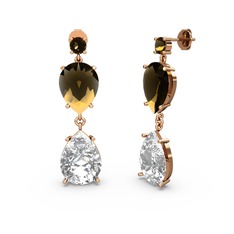 Lena Damla Küpe - Dumanlı kuvars ve swarovski 925 ayar rose altın kaplama gümüş küpe #1hoq7nd