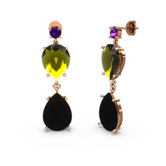 Lena Damla Küpe - Ametist, siyah zirkon ve peridot 14 ayar rose altın küpe #1hx8i2q