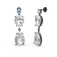 Lena Damla Küpe - Akuamarin, swarovski ve beyaz zirkon 925 ayar siyah rodyum kaplama gümüş küpe #1i2h1nn