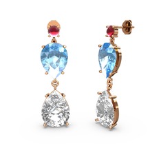 Lena Damla Küpe - Kök yakut, swarovski ve akuamarin 925 ayar rose altın kaplama gümüş küpe #1i2t5w1