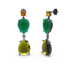 Lena Damla Küpe - Sitrin, peridot ve kök zümrüt 925 ayar siyah rodyum kaplama gümüş küpe #1i4yk1o