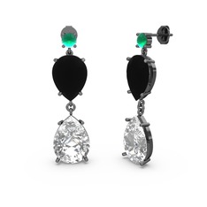 Lena Damla Küpe - Kök zümrüt, swarovski ve siyah zirkon 925 ayar siyah rodyum kaplama gümüş küpe #1i62lin