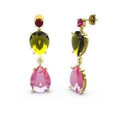 Lena Damla Küpe - Rodolit garnet, pembe kuvars ve peridot 14 ayar altın küpe #1i7jp5k