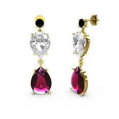 Lena Damla Küpe - Siyah zirkon, rodolit garnet ve swarovski 14 ayar altın küpe #1id6ly0