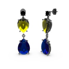 Lena Damla Küpe - Siyah zirkon, lab safir ve peridot 925 ayar siyah rodyum kaplama gümüş küpe #1idwimz