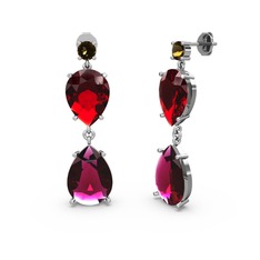 Dumanlı kuvars, rodolit garnet ve garnet 8 ayar beyaz altın küpe
