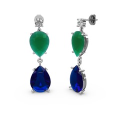 Lena Damla Küpe - Swarovski, lab safir ve kök zümrüt 18 ayar beyaz altın küpe #1imvoa2