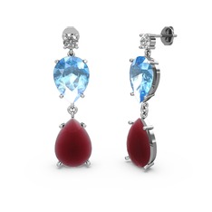 Lena Damla Küpe - Swarovski, kök yakut ve akuamarin 14 ayar beyaz altın küpe #1iq099l