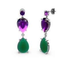 Lena Damla Küpe - Ametist ve kök zümrüt 18 ayar beyaz altın küpe #1iybmha