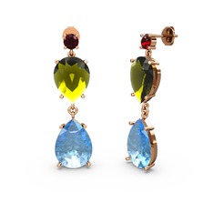 Lena Damla Küpe - Garnet, akuamarin ve peridot 18 ayar rose altın küpe #1iz017b