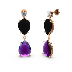 Lena Damla Küpe - Swarovski, ametist ve siyah zirkon 925 ayar rose altın kaplama gümüş küpe #1j39p9u