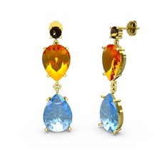 Lena Damla Küpe - Dumanlı kuvars, akuamarin ve sitrin 18 ayar altın küpe #1j7bmpg