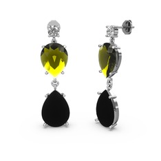 Lena Damla Küpe - Swarovski, siyah zirkon ve peridot 14 ayar beyaz altın küpe #1j9lorg
