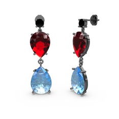 Lena Damla Küpe - Siyah zirkon, akuamarin ve garnet 925 ayar siyah rodyum kaplama gümüş küpe #1ja5p5i